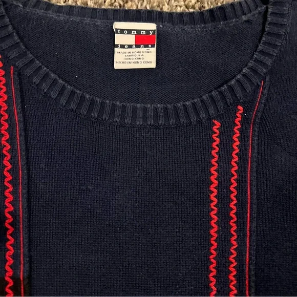 Tommy Hilfiger Women's Y2K Patchwork Sweater - Navy, Red, White - Picture 3 of 5